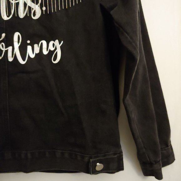 Denim Jacket Fully Studded Chain Fringe Mrs Easterling Black pockets Button down - Picture 10 of 16